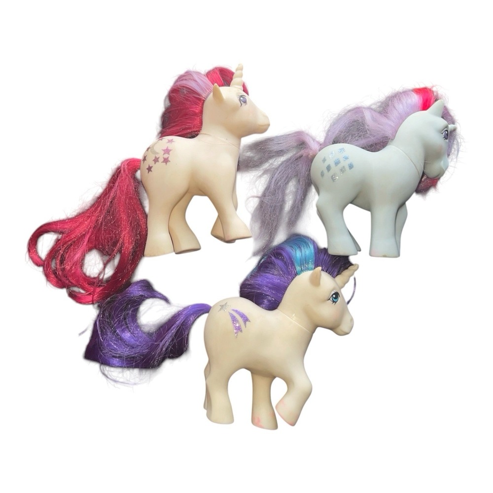 Vintage 1983 /1984 G1 Lot 3 My Little Pony Unicorns Honk Kong‎ Hasbro Has Stains